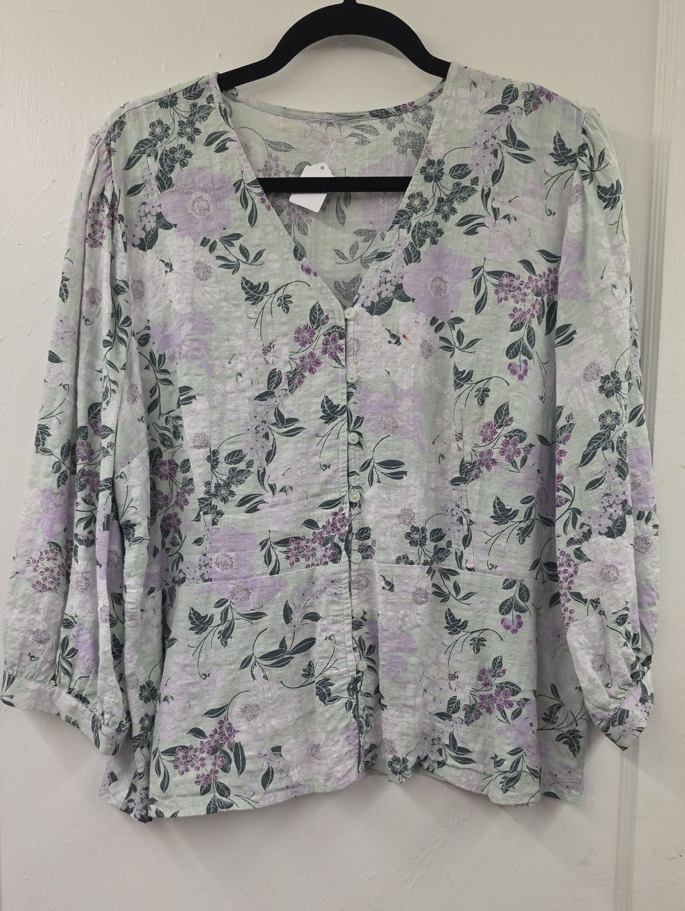 Liz Claiborne Floral Button Front Blouse Medium 3/4 Sleeve